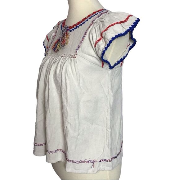 Ulla Johnson Katya Natural Crochet Embroidered Red Blue Ivory Silk Knit Blouse 2 - Picture 12 of 15